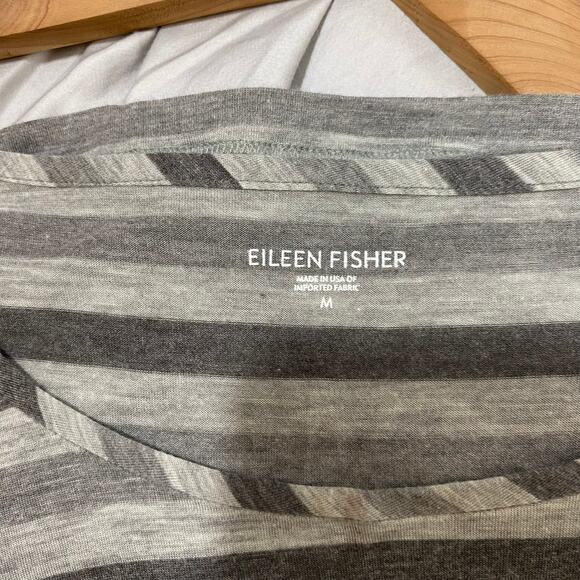 Eileen Fisher SZ M Gray Striped Micromodal Boxy Cap Sleeve Minimalist Top Casual - Picture 3 of 7